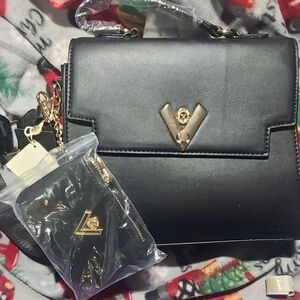 Valentino Orlandi Black Snap Crossbody Bag with Coin Purse   V-2104